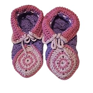 Hand Crafted crochet slippers handmade warm socks purple granny core shoes
